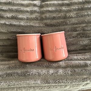 Two pink shiny glazed la fermiere pots